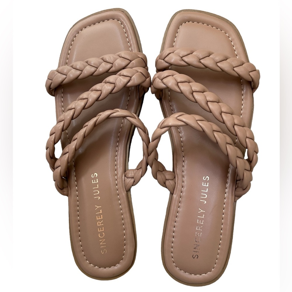 Sincerely Jules Braided Strap Slide Sandals Nude Tan Size 9
